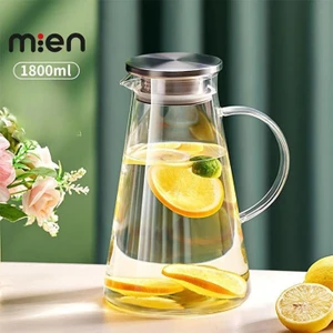 Hesaplı Köşe Cam Sürahi Borosilikat Metal Kapaklı 1.8 Litre