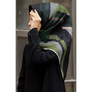 Twill İpek Eşarp Haki Siyah 0037-01