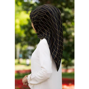 Twill İpek Eşarp Siyah Sarı 0047
