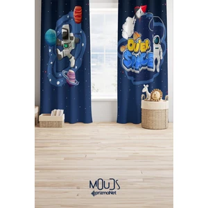 Astronot Desenli Fon Perde Çocuk ve Bebek Odası Süet Baskılı Ekstrafor Büzgü 2 Kanat Prd-69