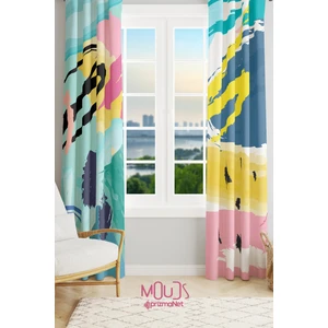 Brush Art 1 Desenli Süet Oturma Odası, Salon Fon Perde Baskılı Ekstrafor Büzgü 2 Kanat PRD-1003