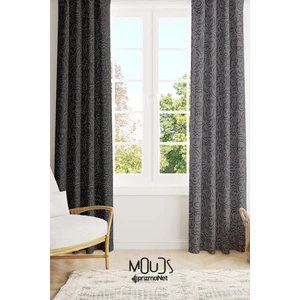 Siyah Yüzler Desenli Süet Oturma Odası Salon Fon Perde Baskılı Ekstrafor Büzgü 2 Kanat PRD-1070