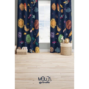 Galaksiler Desenli Fon Perde Çocuk ve Bebek Odası Süet Baskılı Ekstrafor Büzgü 2 Kanat Prd-72