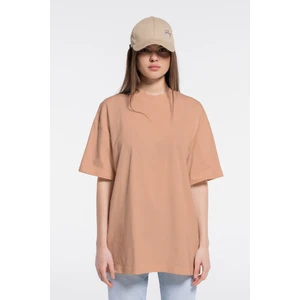Friday Offset Soft Kadın Pudra  Pamuk Bisiklet Yaka Ekstra Oversize Tişört