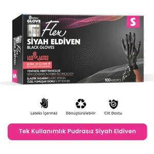 Flex Eldiven Tek Kullanımlık Pudrasız Siyah S Beden Eldiven 100’lü