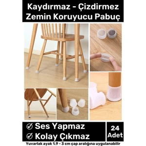 Premium Kaydırmaz Çizdirmez Mobilya Masa Sandalye Zemin Koruyucu Silikon Pabuç Ayak Kılıf 24 Adet
