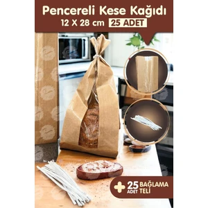 Tuğset Etiket 12X20 Kraft Şamua Pencereli Kese Kağıdı Poğaça Tost Sandviç Poşeti Kına Çerez Lokum Poşeti 25 Adet -T980
