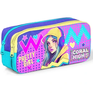 Coral High Kids Lavanta Turkuaz Kulaklıklı Kız Desenli Iki Bölmeli Kalem Çantası 12071