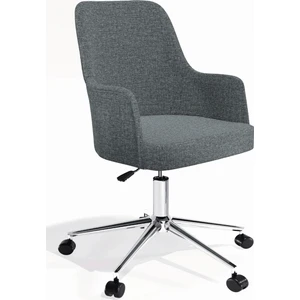 Hause Box Louis Silinebilir Keten Kumaş - Amortisörlü Ofis Çalışma Koltuğu & Sandalyesi (GRİ / KROM METAL AYAK)