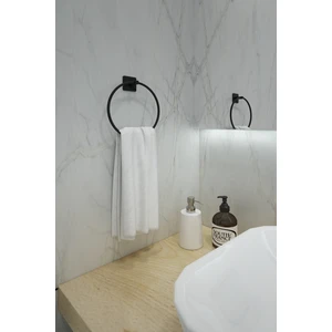 Alper Banyo Jasmin Kare Yapışkanlı Siyah Yuvarlak Havluluk Havlu Askısı Havlu Asacağı