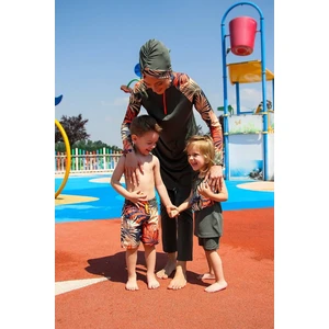 Çocuk Haki Yaprak Desenli Tesettür Mayo K2212