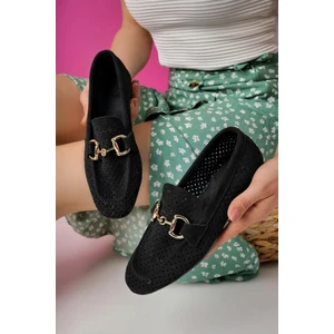 Phuket Garantili Metal Tokalı Lazerli Nefes Alabilen Deri Kadın Loafer Günlük Ayakkabı