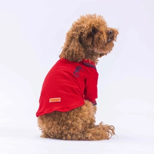 Kırmızı Marine Polo Yaka Kedi Köpek Tişörtü- Kedi Köpek Kıyafeti