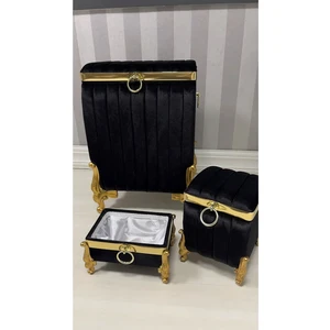 Asil Home Elegance Mdf Kapitone Ipek Kadife 3'lü Kirli Çamaşır Sepeti Banyo Seti
