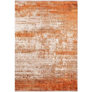 Halı Atölyesi Turuncu Yolluk Dijital Baskılı Makinede Yıkanabilir Kaymaz Taban Saçaklı Halı HA255