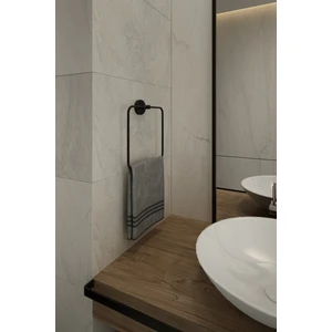 Alper Banyo Lotus Siyah Kare Havluluk Havlu Askısı, Havlu Asacağı, İster Yapıştır İster Montajla