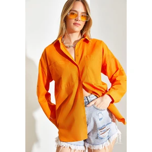 Kadın Çift Cepli Oversize Keten Gömlek