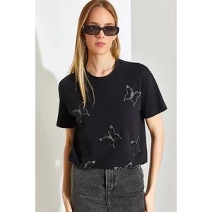 Kadın Inci Taş Işlemeli Penye Tshirt