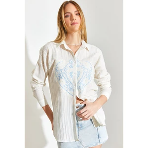 Kadın Nakış Işlemeli Keten Ayrobin Gömlek