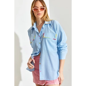 Kadın Nakışlı Keten Gömlek