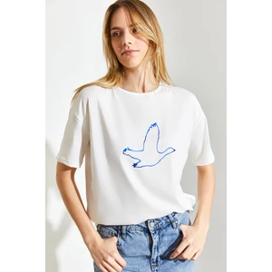 Kadın Kuş Işlemeli Basic Tshirt