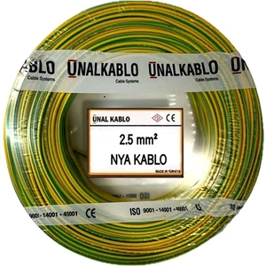 Ünal Kablo 2.5 Mm² Nya Kablo - 50 Metre Sarı Yeşil