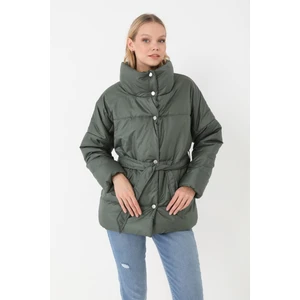 Kadın Haki Içi Dolgulu Astarlı Su ve Rüzgara Dayanıklı Oversize Bomber Mont