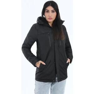 Kadın Siyah Kapüşonlu İçi Polarlı Kışlık Su ve Rüzgar Geçirmez Mont
