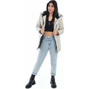 Kadın Taş Içi Polarlı Su ve Rüzgar Geçirmez Kapüşonlu Mont