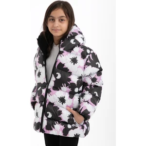 Kız Çocuk Beyaz Içi Polar Su ve Rüzgar Geçirmez Kapüşonlu Cepli Şişme Mont