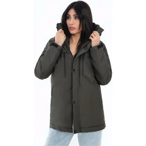 Kadın Haki Içi Polarlı Su ve Rüzgar Geçirmez Kapüşonlu Mont