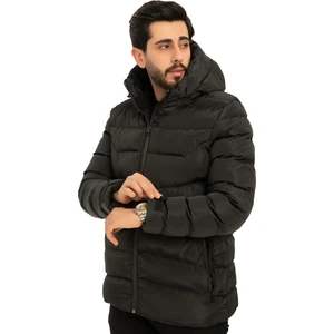Erkek Siyah Kapüşonlu Içi Polarlı Su ve Rüzgara Dayanıklı Şişme Mont