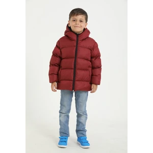 Erkek Çocuk Bordo Içi Polarlı Kapüşonlu Su ve Rüzgara Dayanıklı Cepli Şişme Mont