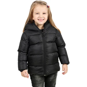 Kız Çocuk Siyah Kapüşonlu Polarlı Su ve Rüzgar Geçirmez Şişme Mont