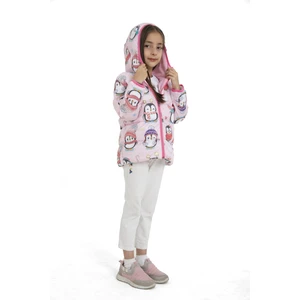 Kız Çocuk Içi Polarlı Kapüşonlu Penguen Şeker Desenli Şişme Mont