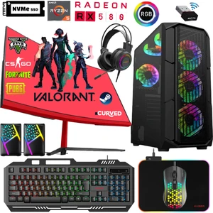 XSR448 Ryzen 5 5600 16GB Ram 512GB M.2 Nvme SSD 8gb RX580 Ekran Kartı 23.8" Curved Oyun Bilgisayarı
