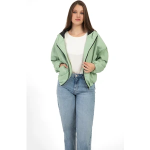 Kadın Su Yeşili Kapüşonlu Su ve Rüzgar Geçirmez Cepli Içi Astarlı Oversize Yağmurluk