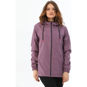 Kadın Mürdüm Içi Astarlı Su Geçirmez ve Rüzgara Dayanıklı Kapüşonlu Iç Cepli Yağmurluk - Rüzgarlık