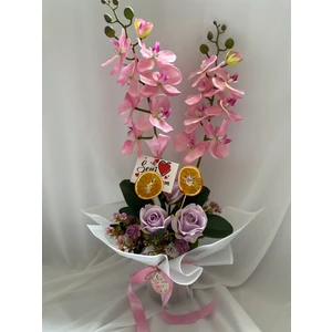 Zb Flowers Saksıda Yapay Orkide 2 Dal Pembe Orkide,sevgiliye Hediye,anneye Hediye,masa Çiçeği,vazo Çiçeği