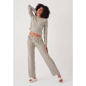 Çizgili Uzun Kollu Pijama Takım - Yeşil