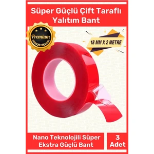 Premium Ekstra Güçlü Çok Amaçlı Çift Taraflı Tamir Cam Mekan Montaj 1,5mt Silikon Şeffaf Bant 3 Adet