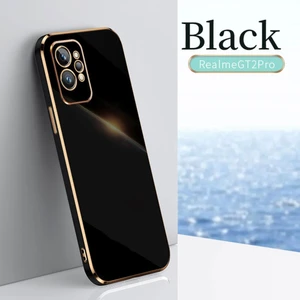 Realme Gt2 Pro Kılıf Parlak Kenarlı Altın Işlemeli Kamera Korumalı Kapak