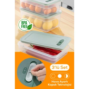 3lü Ayarlı Sebze ve Meyve Saklama Kabı Mint 1x(2,5-3,8-5 Litre)