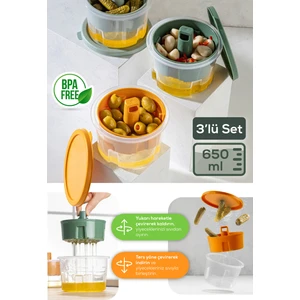 3lü Renkli Sunumluk Zeytin Turşu Peynir Çok Amaçlı Süzgeçli Saklama Kabı Seti