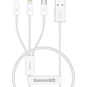 Superior 3in1 Hızlı Şarj Özellikli USB To M+L+C 3.5A Hızlı Şarj Kablosu iPhone 15 Uyumlu 0.5m.