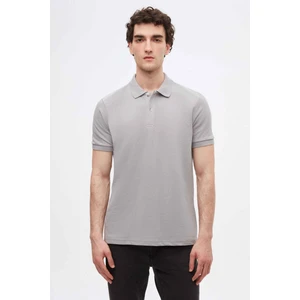 D'S Damat Regular Fit Gri Pike Dokulu %100 Pamuk Kıvrılmaz Polo Yaka Nakışlı T-Shirt 4HC14ORT51000