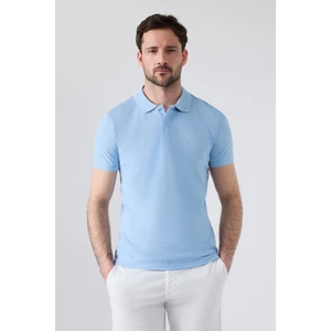 D'S Damat Regular Fit Açık Mavi Pike Dokulu %100 Pamuk Kıvrılmaz Polo Yaka Nakışlı T-Shirt 4HC14ORT51000
