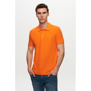 D'S Damat Regular Fit Turuncu Pike Dokulu %100 Pamuk Kıvrılmaz Polo Yaka Nakışlı T-Shirt 6HC14ORT51000