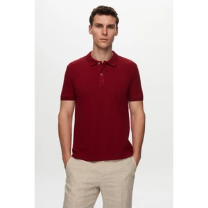 D'S Damat Regular Fit Bordo Pike Dokulu %100 Pamuk Kıvrılmaz Polo Yaka Nakışlı T-Shirt 4HC14ORT51000