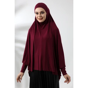 İhvan Online Bordo Hazır Pratik Sultanbaş Tesettür Kollu Penye Sufle Eşarp Hijab